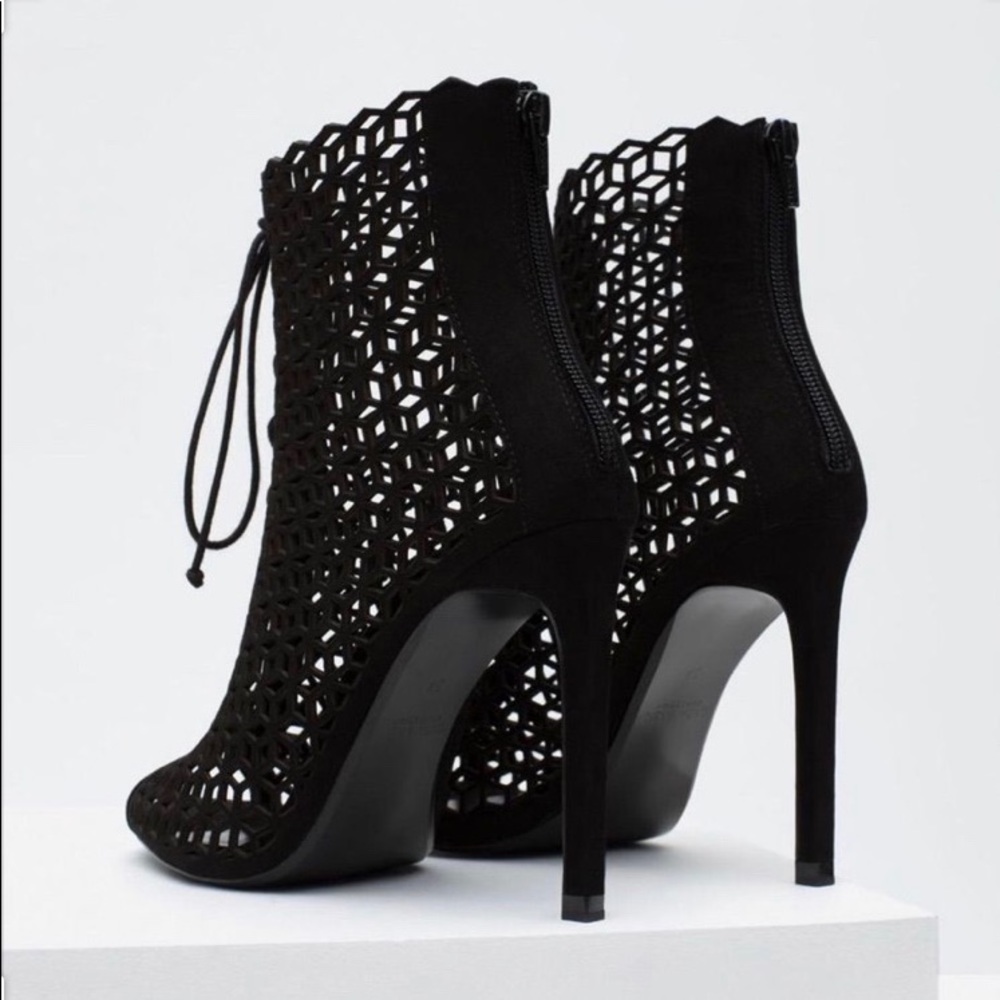 Zara black suede lace up heels